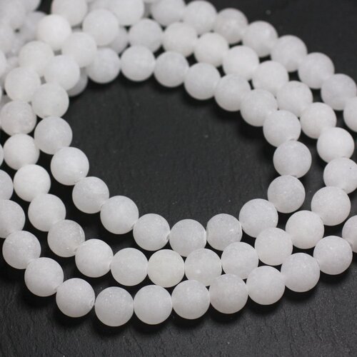 10pc - perles de pierre - jade boules 8mm blanc mat givré -  8741140001008