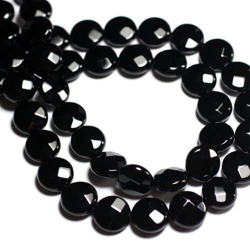 4pc - perles de pierre - onyx noir palets facettés 12mm -  8741140000858