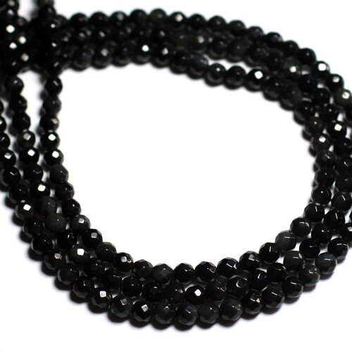 20pc - perles de pierre - obsidienne noire arc en ciel boules facettées 4mm - 8741140000803