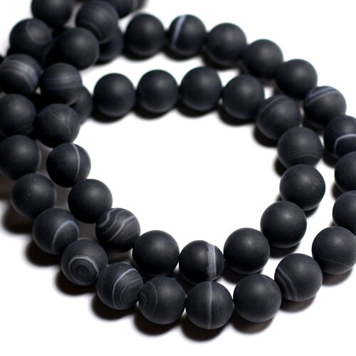 4pc - perles de pierre - agate noire mat boules 12mm -  8741140000520
