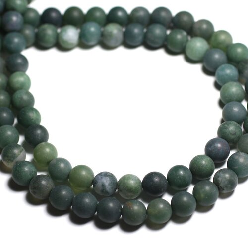 10pc - perles pierre - agate mousse boules 6mm vert mat sablé givré - 8741140000452