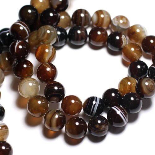 4pc - perles de pierre - agate marron boules 12mm -  8741140000438