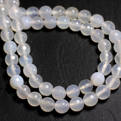 10pc - perles de pierre - agate blanche boules facettées 8mm -  8741140000322