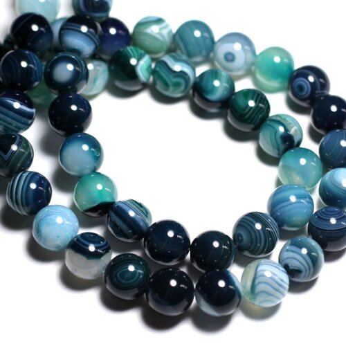 5pc - perles de pierre - agate boules 10mm bleu vert -  8741140000216