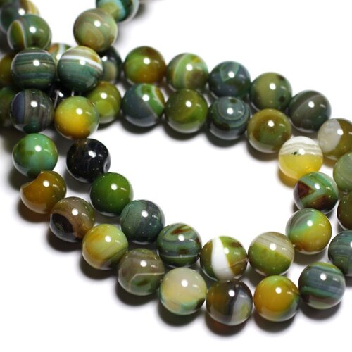 5pc - perles de pierre - agate boules 10mm vert et jaune -  8741140000209