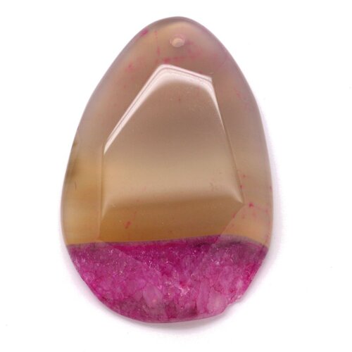 N4 - pendentif en pierre - agate rose et quartz goutte facettée 61mm - 8741140001596
