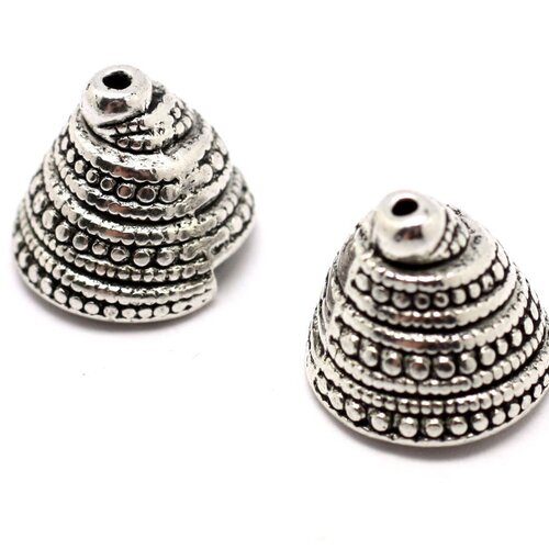 6pc - apprêts cônes coupelles métal argenté ethnique spirale 14x13mm - 8741140001831