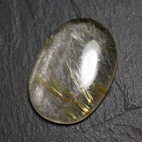 N93 - cabochon pierre - quartz rutile doré ovale 34x25mm - 8741140003033