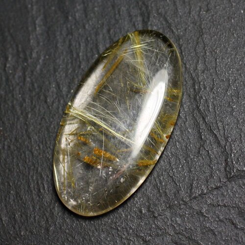 N91 - cabochon pierre - quartz rutile doré ovale 36x19mm - 8741140003019