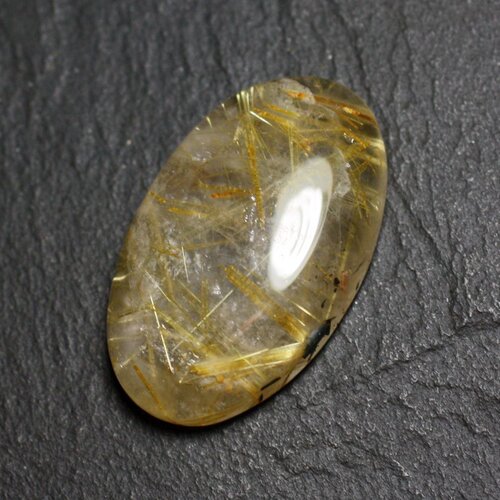 N90 - cabochon pierre - quartz rutile doré ovale 32x20mm - 8741140003002