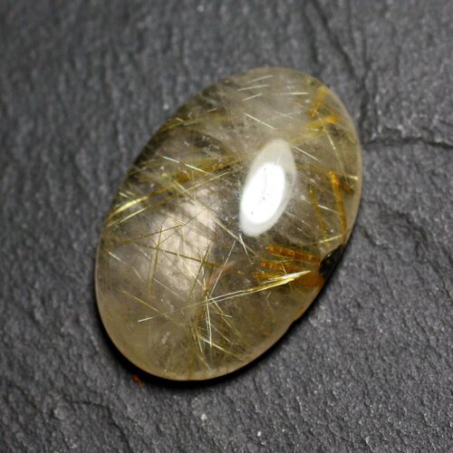 N86 - cabochon pierre - quartz rutile doré ovale 28x20mm - 8741140002968