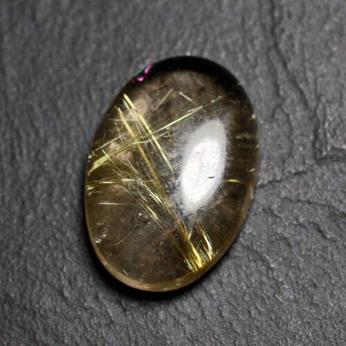N84 - cabochon pierre - quartz rutile doré ovale 27x19mm - 8741140002944