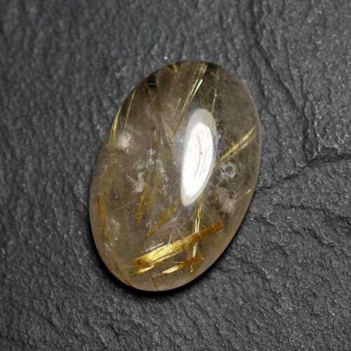 N74 - cabochon pierre - quartz rutile doré ovale 25x17mm - 8741140002845