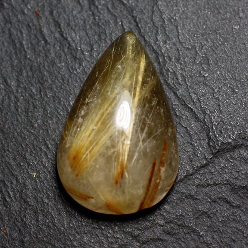 N63 - cabochon pierre - quartz rutile doré goutte 30x19mm - 8741140002739