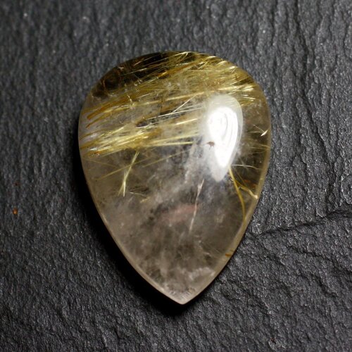 N62 - cabochon pierre - quartz rutile doré goutte 28x22mm - 8741140002722