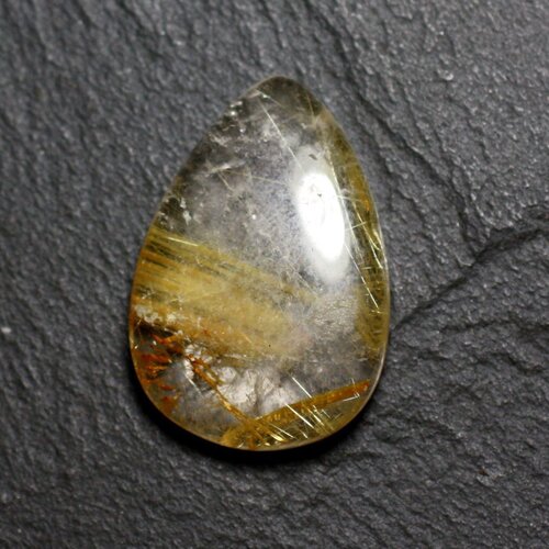 N60 - cabochon pierre - quartz rutile doré goutte 27x18mm - 8741140002708