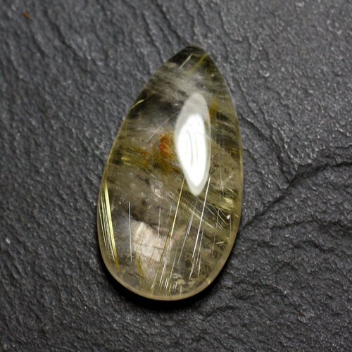 N61 - cabochon pierre - quartz rutile doré goutte 30x16mm - 8741140002715