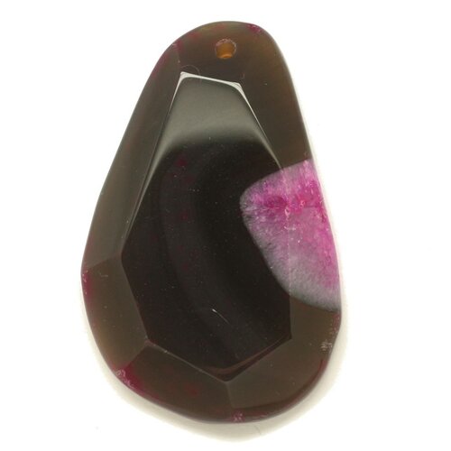 N13 - pendentif en pierre - agate rose et quartz goutte facettée 65mm - 8741140001688