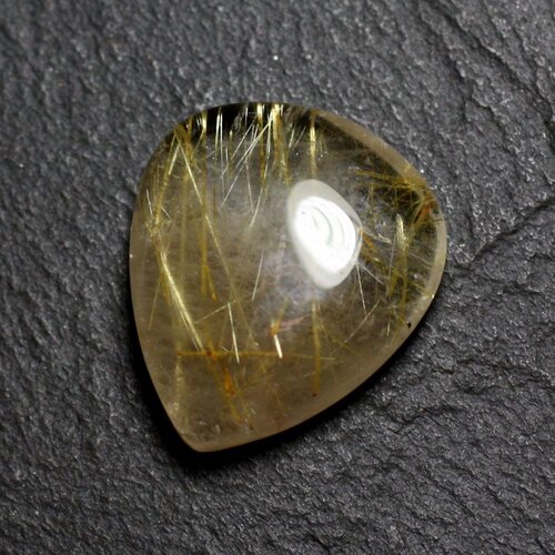 N54 - cabochon pierre - quartz rutile doré goutte 22x19mm - 8741140002647