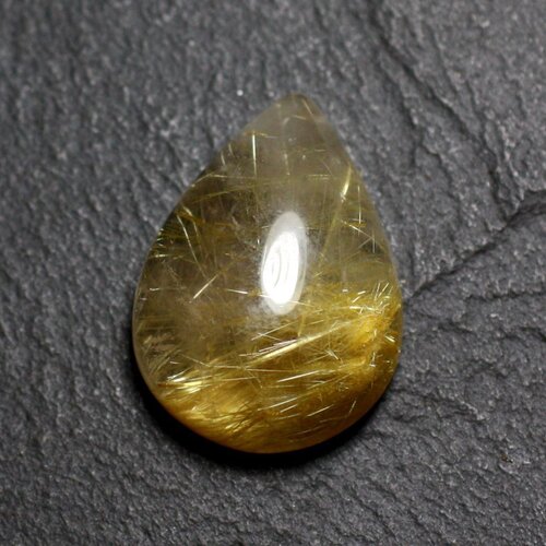 N53 - cabochon pierre - quartz rutile doré goutte 23x17mm - 8741140002630