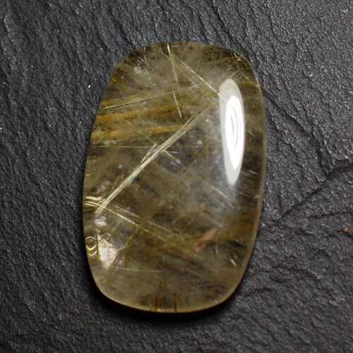 N48 - cabochon pierre - quartz rutile doré rectangle 34x22mm - 8741140002586