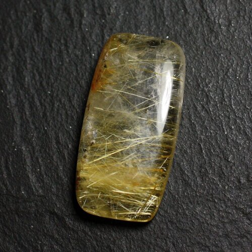 N47 - cabochon pierre - quartz rutile doré rectangle 30x15mm - 8741140002579