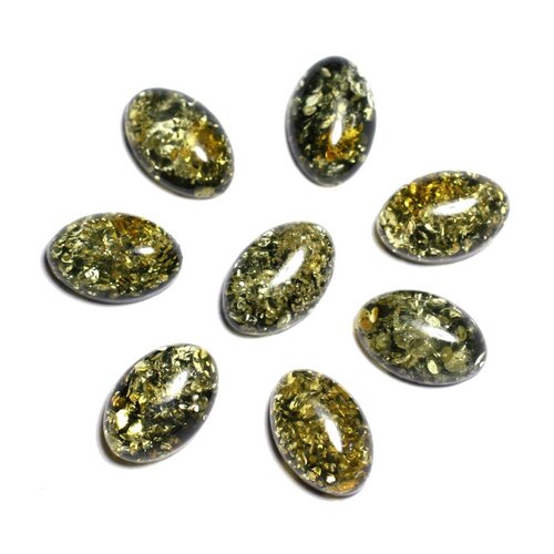 1pc - cabochon ambre naturelle ovale 12x8mm vert noir jaune - 8741140003293