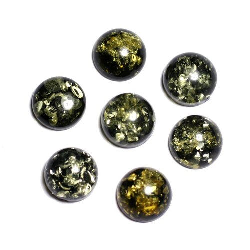 1pc - cabochon ambre naturelle rond 10mm vert noir jaune - 8741140003262