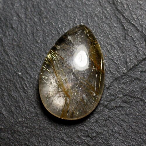 N57 - cabochon pierre - quartz rutile doré goutte 25x16mm - 8741140002678
