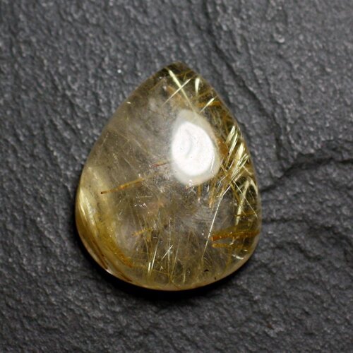 N55 - cabochon pierre - quartz rutile doré goutte 22x18mm - 8741140002654