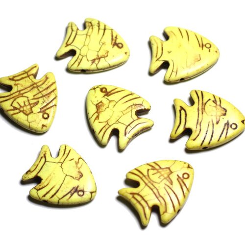 10pc - perles de pierre turquoise synthèse - poissons 26mm jaune -  4558550088147