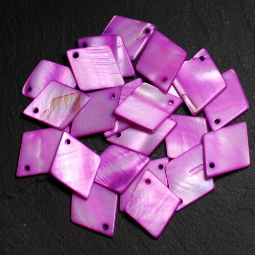 10pc - perles pendentifs breloques nacre losanges 21mm violet rose fuchsia - 8741140003538