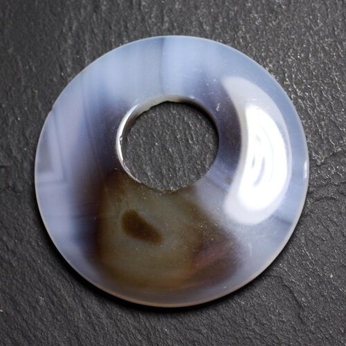Pendentif pierre - agate donut 44mm blanc marron n19 - 8741140004993