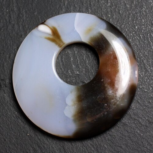 Pendentif pierre - agate donut 44mm blanc marron n17 avec imperfection - 8741140004979