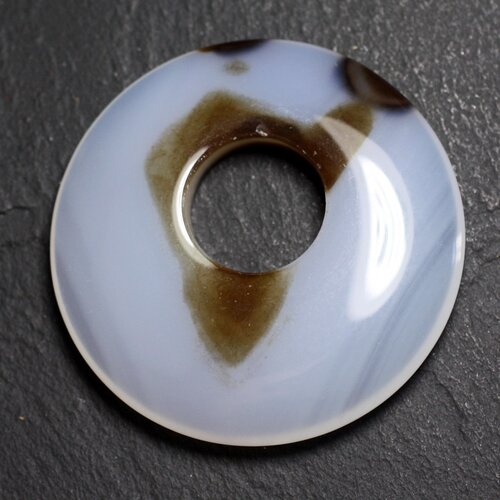 Pendentif pierre - agate donut 45mm blanc marron n15 - 8741140004955