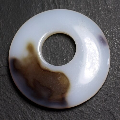 Pendentif pierre - agate donut 44mm blanc marron n11 - 8741140004917