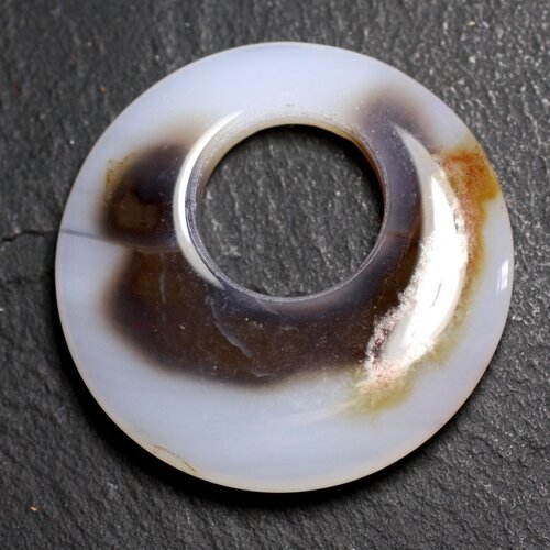 Pendentif pierre - agate donut 38mm blanc marron n7 - 8741140004870