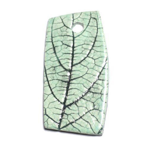 N72 - pendentif porcelaine céramique nature feuilles 52mm vert turquoise - 8741140004559