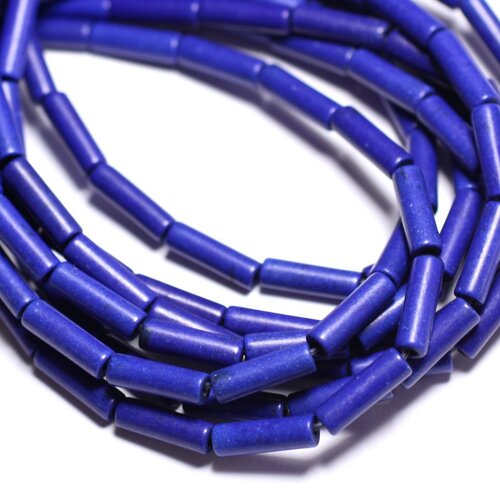 20pc - perles de pierre - turquoise synthèse reconstituée tubes 13x4mm bleu roi - 8741140005372