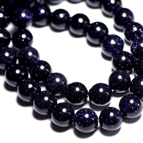 10pc - perles pierre - pierre soleil synthese bleu galaxy boules 8mm noir bleu nuit paillette - 8741140005273