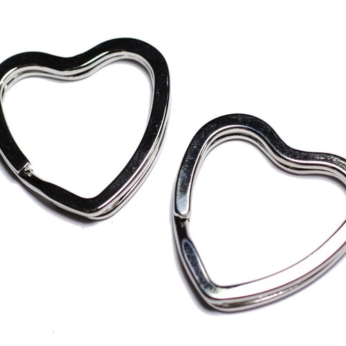 20pc - anneaux porte clefs métal argenté qualité coeurs 33mm - 8741140005136