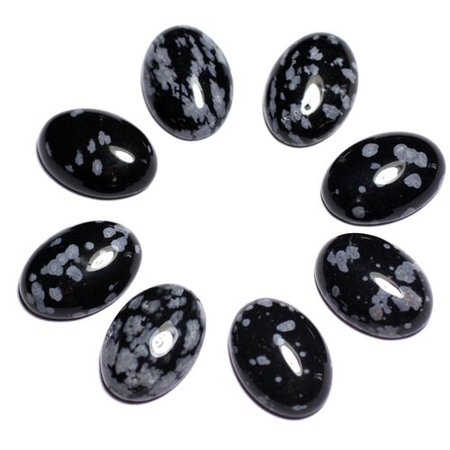 1pc - cabochon pierre - obsidienne flocon de neige mouchetée ovale 18x13mm gris noir - 8741140005518