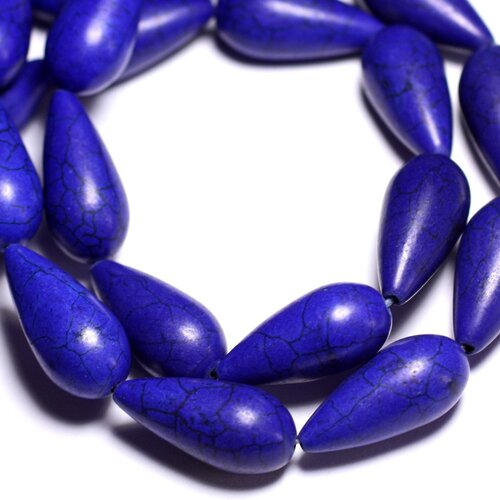 4pc - perles de pierre - turquoise synthèse reconstituée gouttes 25mm bleu roi - 8741140005310