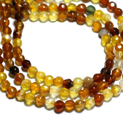 30pc - perles de pierre - agate boules facettées 4mm marron jaune ocre -  8741140007536