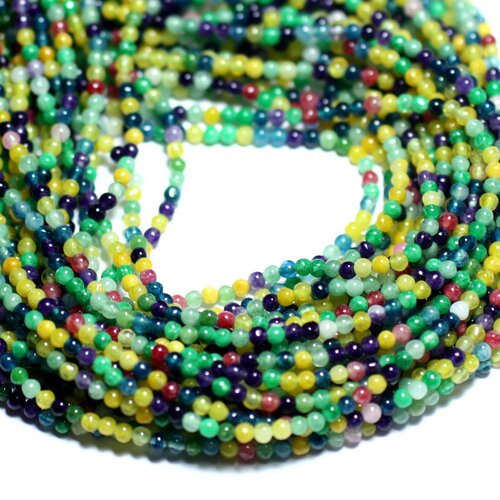 50pc - perles de pierre - jade boules 2mm multicolore jaune bleu vert - 8741140008045