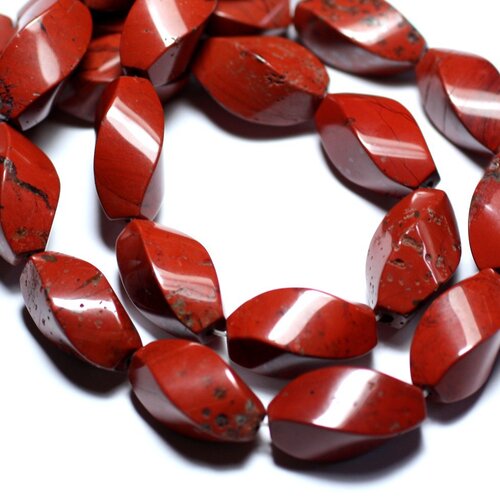2pc - perles de pierre - jaspe rouge grandes olives torsadées 20x10mm - 8741140007796