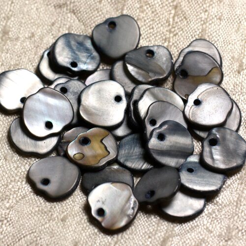 10pc - perles breloques pendentifs nacre pommes 12mm gris noir   4558550006295