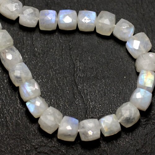 1pc - perle de pierre - pierre de lune blanche arc en ciel cube facetté 6-7mm - 8741140008847