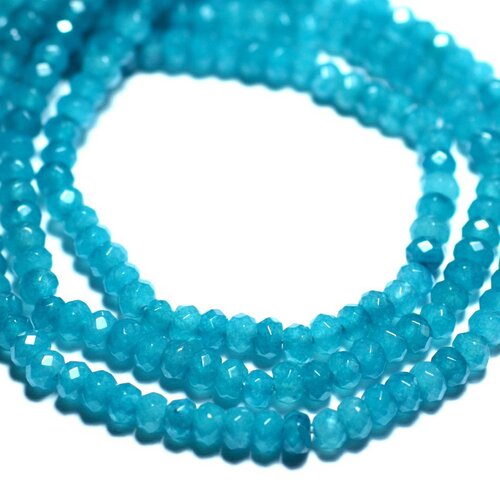 30pc - perles de pierre - jade rondelles facettées 4x2mm bleu azur paon canard - 8741140008113