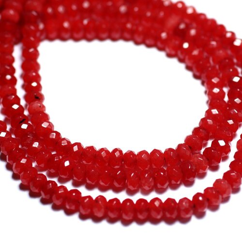 30pc - perles de pierre - jade rondelles facettées 4x2mm rouge orange vif - 8741140008090